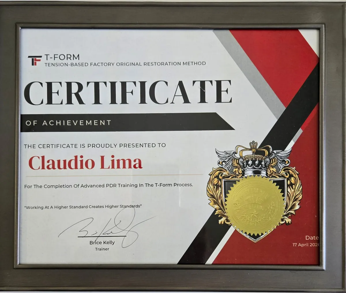 The training certificate